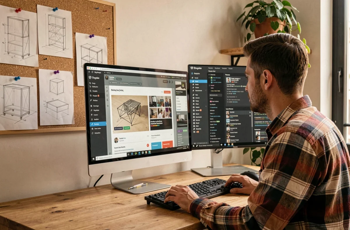 Développeur WordPress de l'agence Armadiyo à Lyon créant un site sur mesure dans son espace de travail