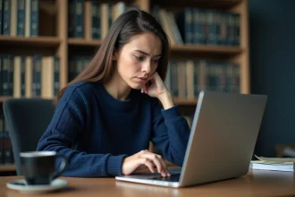 Jeune femme frustrée face à un message d'erreur de connexion sur son webmail universitaire