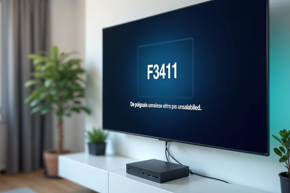 Écran de télévision affichant le message d'erreur F3411 lié à la perte des chaînes Bouygues sur le décodeur