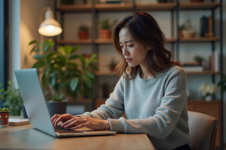 Femme au bureau regardant un message d'erreur 404