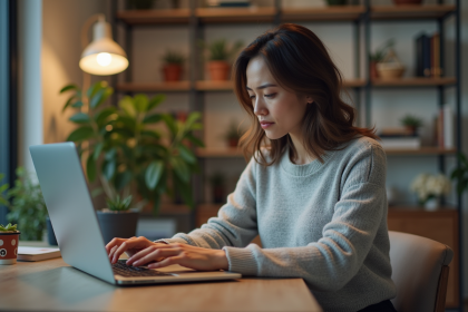 Femme au bureau regardant un message d'erreur 404