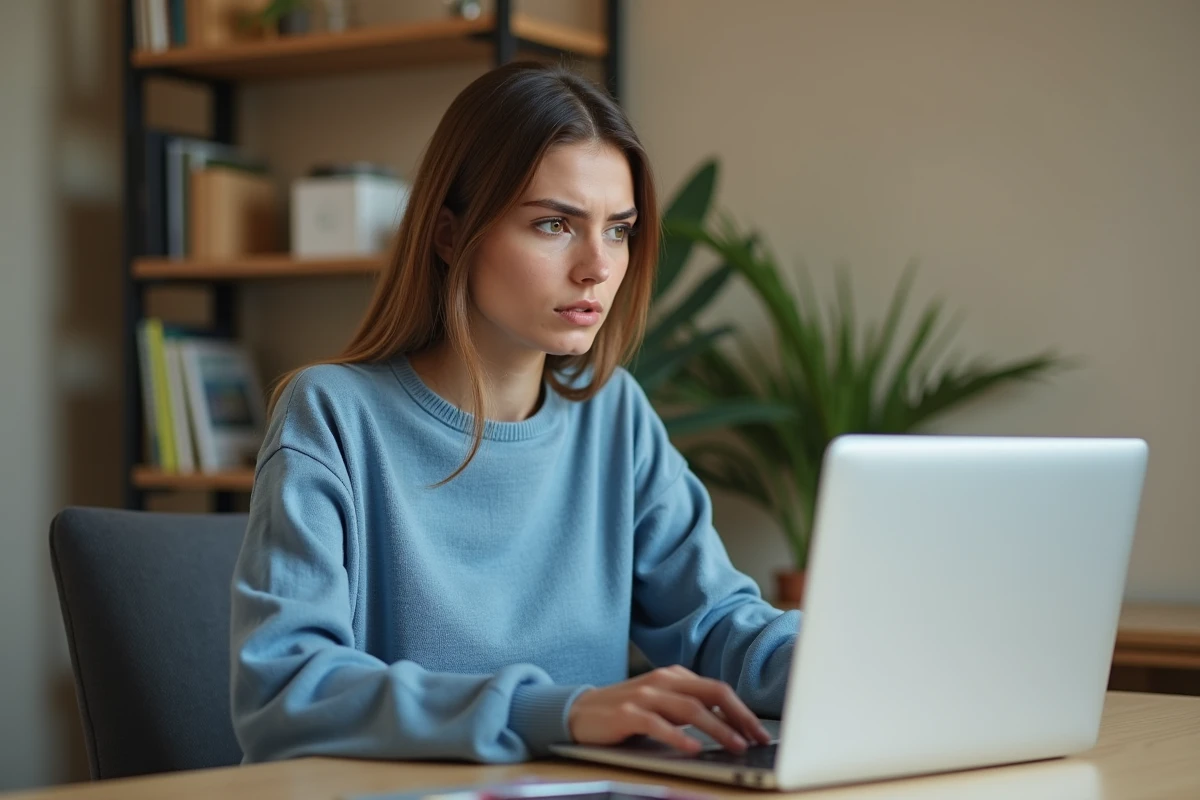 Femme concentrée dans son bureau à domicile avec ordinateur