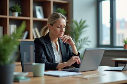 Femme d affaires utilisant une tablette dans un bureau moderne