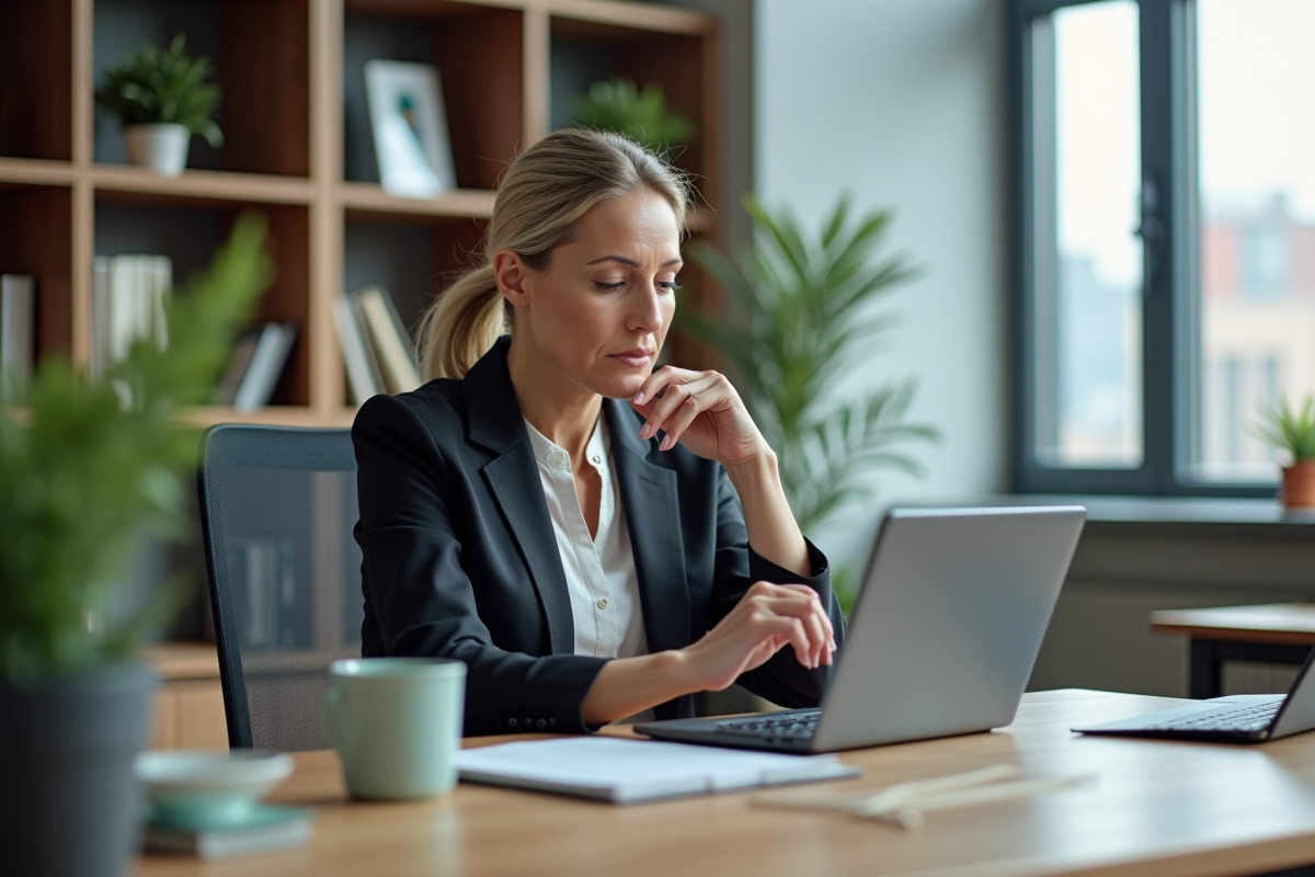 Femme d affaires utilisant une tablette dans un bureau moderne