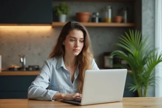 Jeune femme crée une adresse email sur son ordinateur