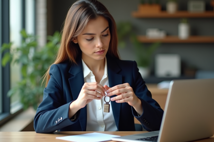 Femme examinant une clé de sécurité sur son porte-clés