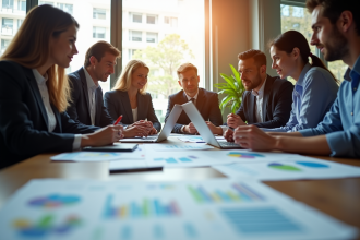 Groupe de professionnels analysant des graphiques de données