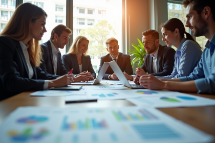 Groupe de professionnels analysant des graphiques de données