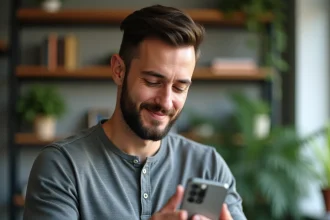 Un homme utilisant une application anti-démarchage sur son smartphone Android pour bloquer un appel indésirable