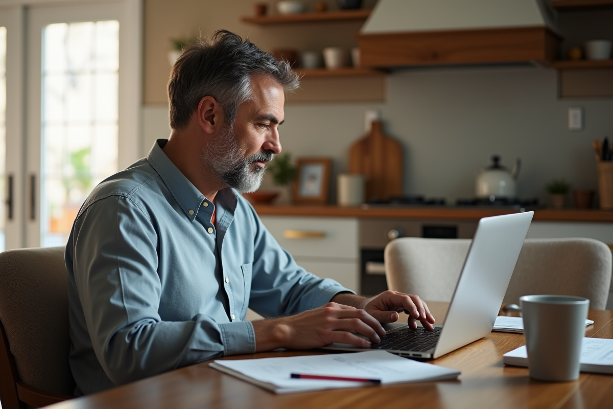 Homme comparant des interfaces OCR sur son ordinateur à la maison