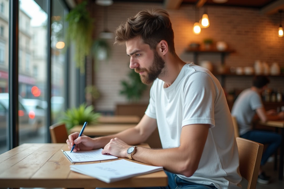 Jeune homme notant des tâches d