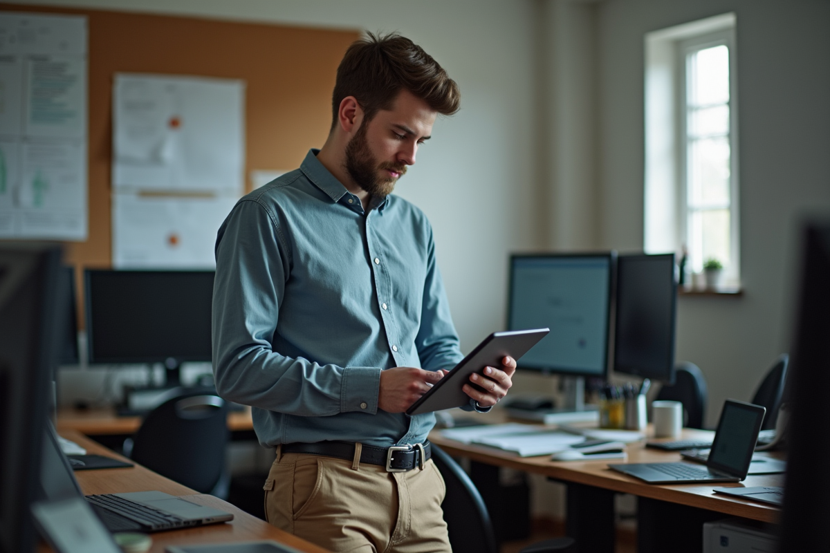 Jeune homme nettoyant un appareil dans un espace tech