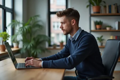 Jeune homme travaillant sur un laptop avec un cadenas digital