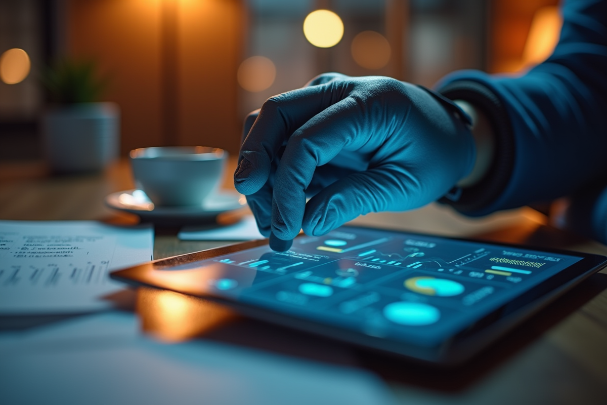 Main tenant une tablette avec statistiques détaillées