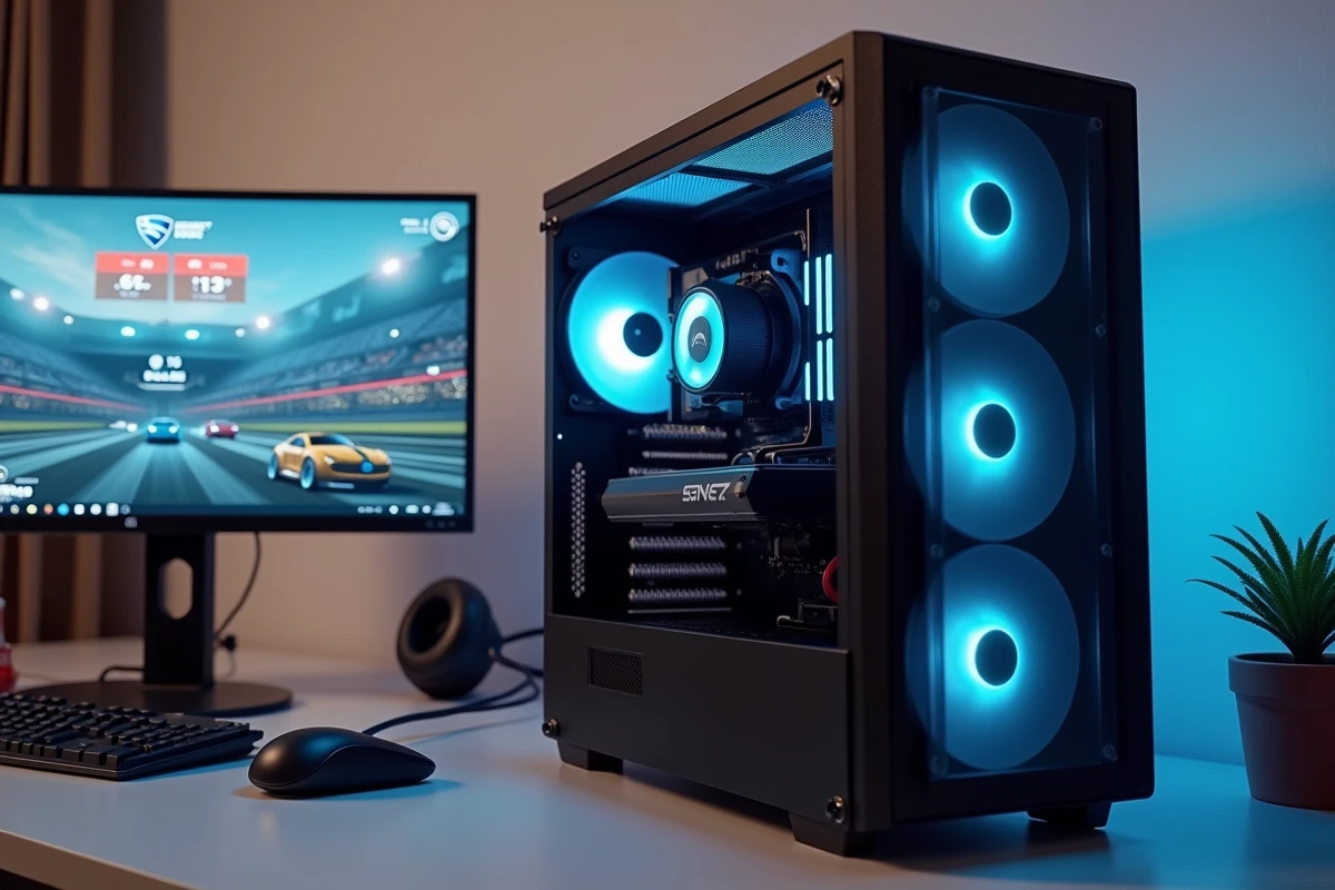 PC gaming ouvert montrant les composants internes pour optimiser les performances sur Rocket League