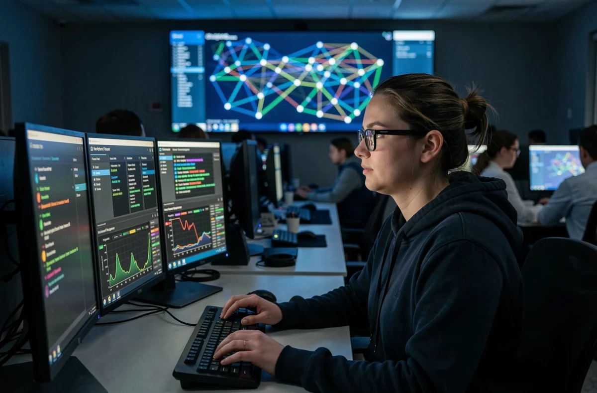 Analyste SOC de Provectio surveillant des alertes de cybersécurité en temps réel dans un centre d'opérations managé
